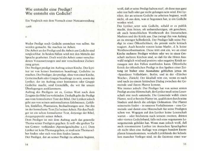 Vorschau: Wie entsteht ein Gedicht? Wie entsteht eine Predigt?
